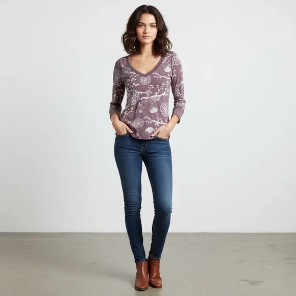 Anthropologie Purple Patterned Long Sleeve Tee - Picture 3 of 6